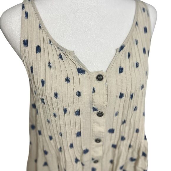 Anthropologie Maeve Saona Polka Dot Tank Pleat Swing Tan Blue medium 8 - Picture 5 of 14